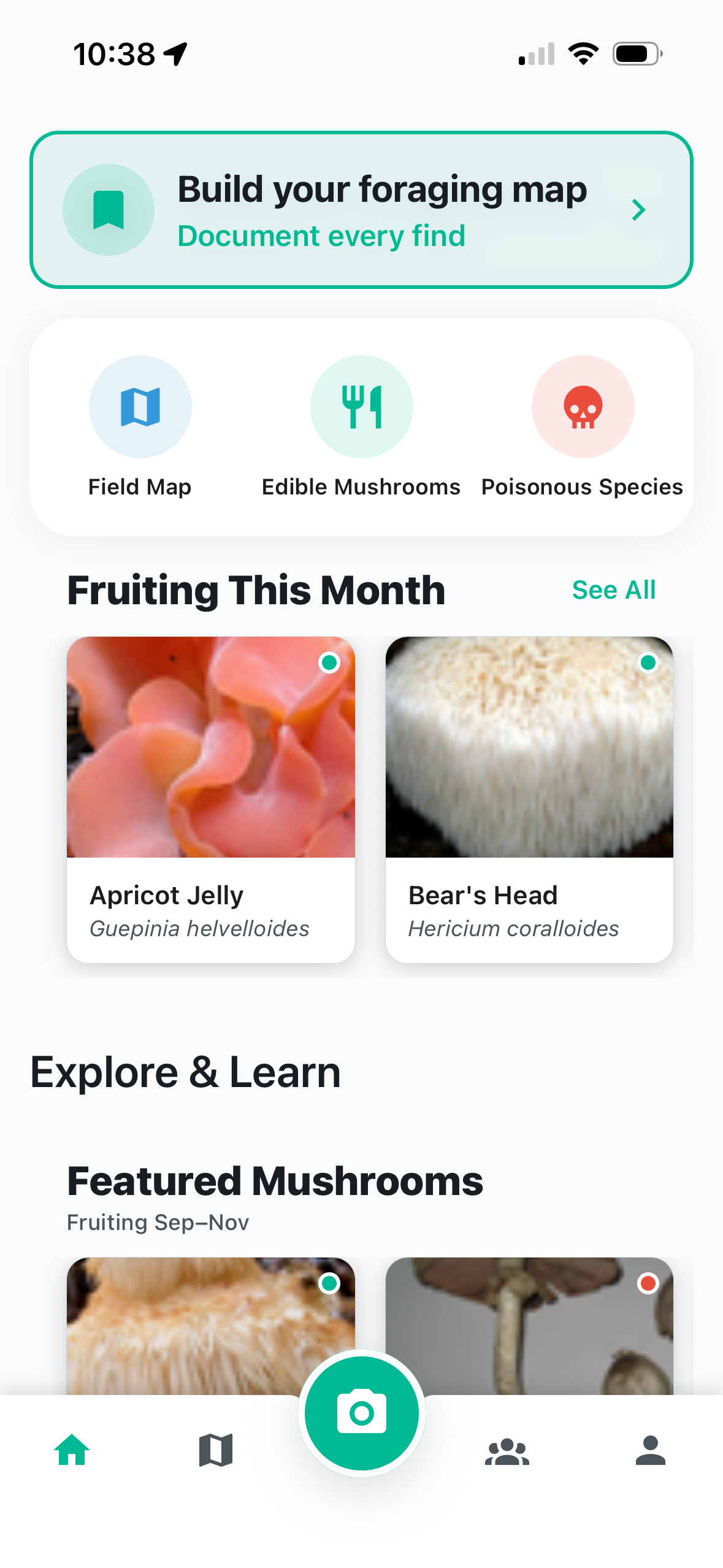 Mushroom Tracker home screen