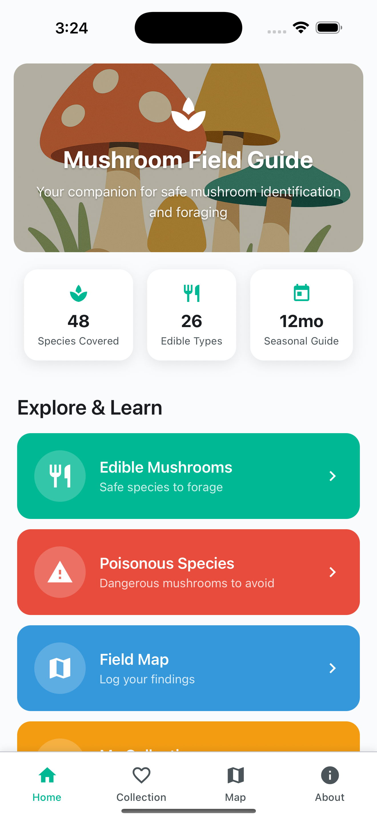 Mushroom Tracker Home Screen