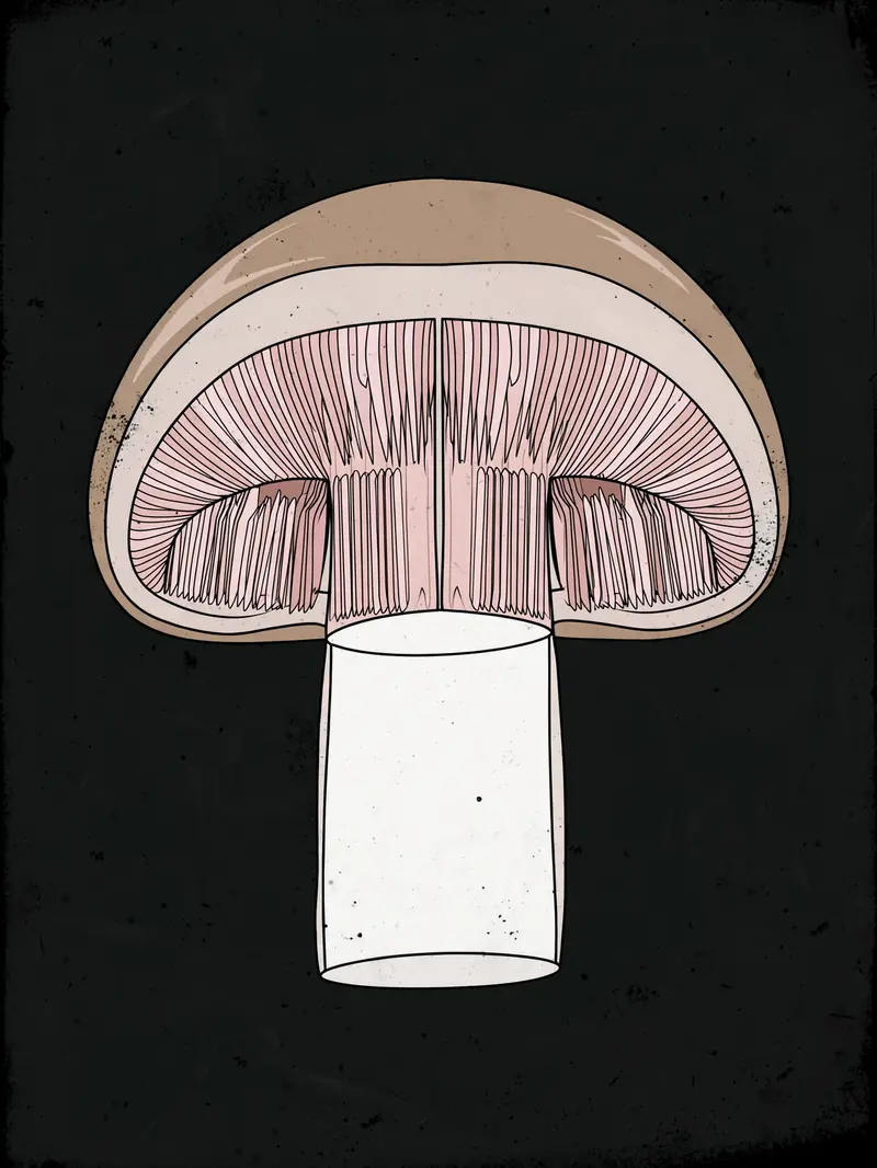 Button Mushroom (Agaricus bisporus) specimen illustration