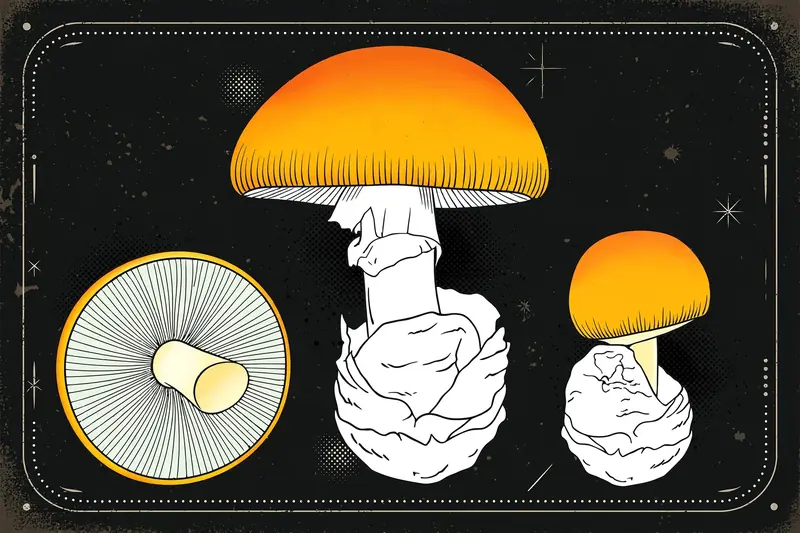 Caesar's mushroom (Amanita caesarea) specimen illustration