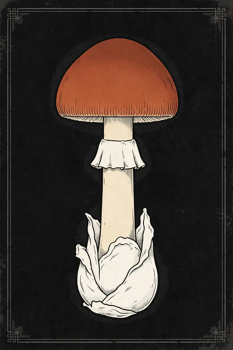 Saffron Mushroom (Amanita fulva) specimen illustration
