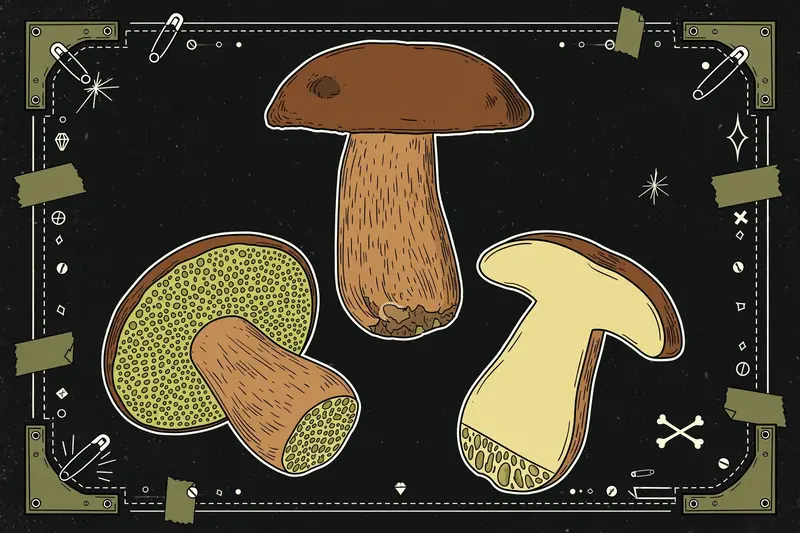 Bay bolete (Boletus badius) specimen illustration