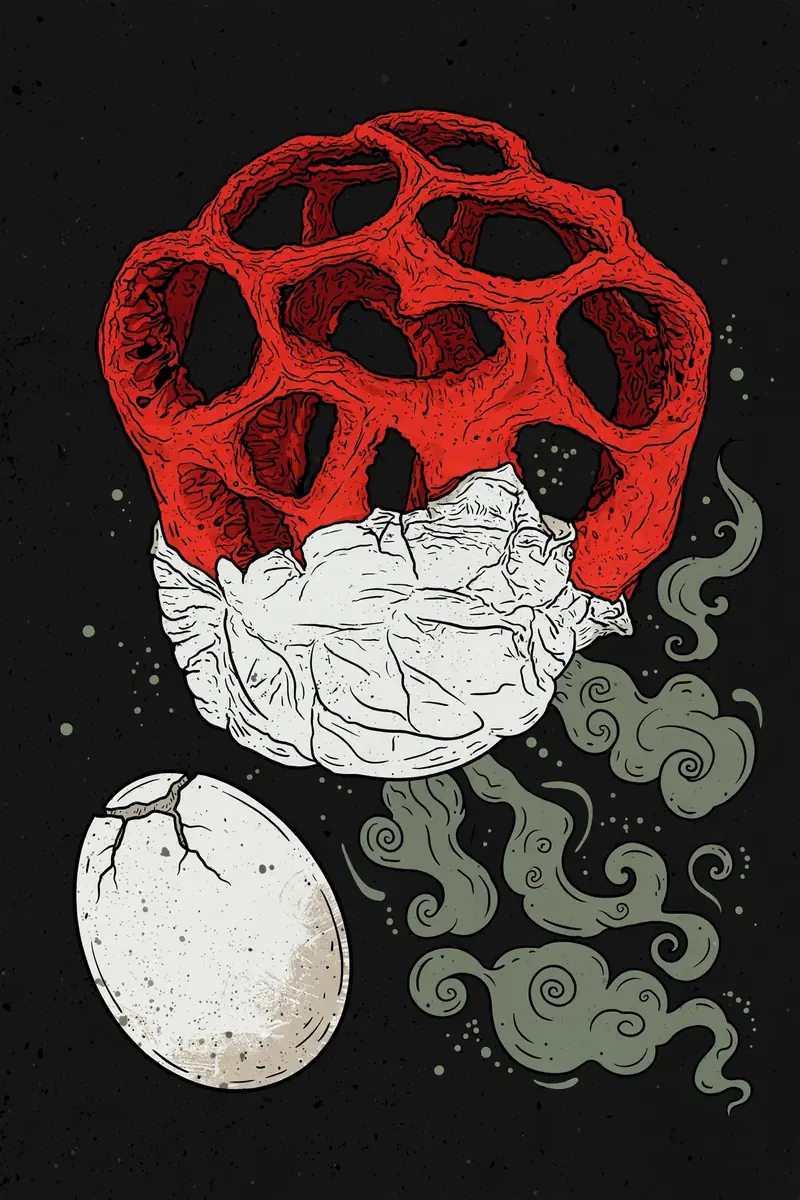 Red Cage (Clathrus ruber) specimen illustration