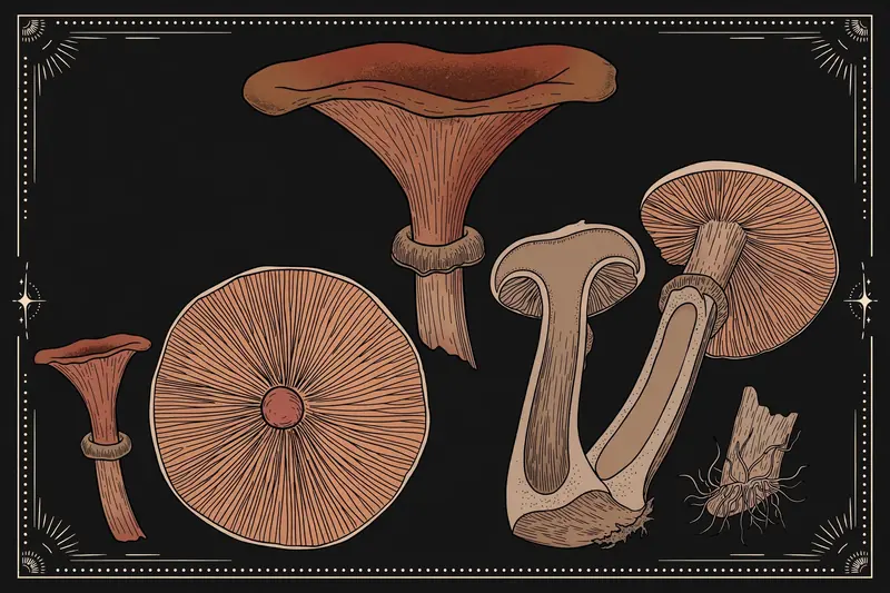 Funnel Cap (Cortinarius caperatus) specimen illustration
