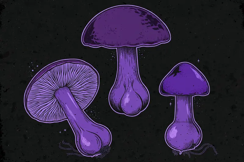 Violet Cortinarius (Cortinarius violaceus) specimen illustration
