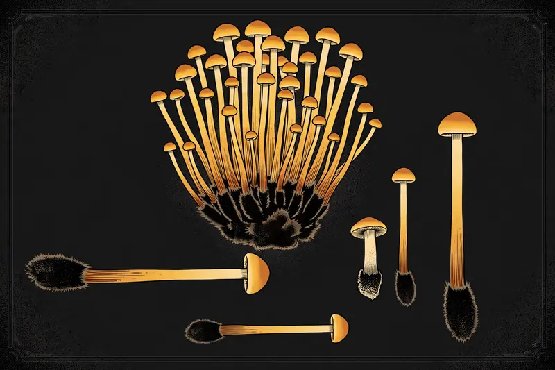 Enoki mushroom (Flammulina velutipes) specimen illustration