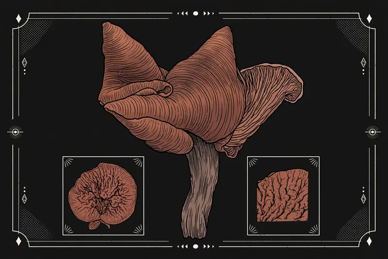 Ribbed Earthstar (Gyromitra infula) specimen illustration