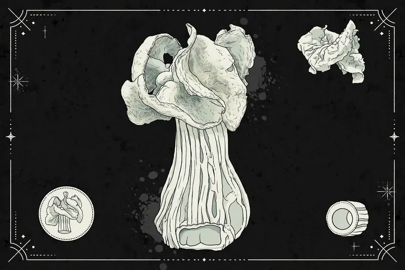 White Elfin Saddle (Helvella crispa) specimen illustration