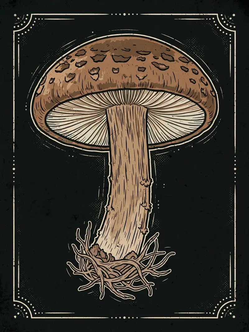 Shiitake (Lentinula edodes) specimen illustration