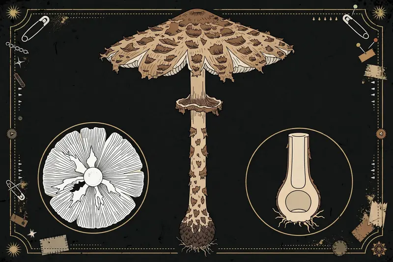 Parasol Mushroom (Lepiota procera) specimen illustration