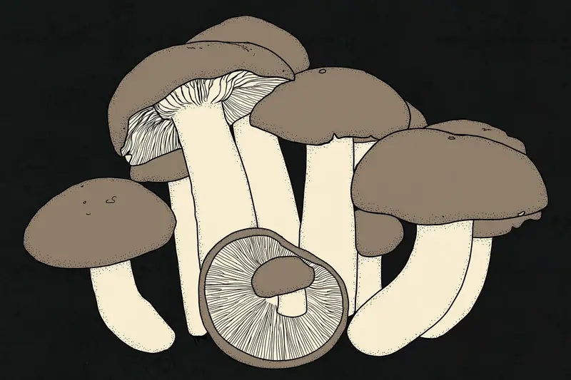 Fried Chicken Mushroom (Lyophyllum decastes) specimen illustration