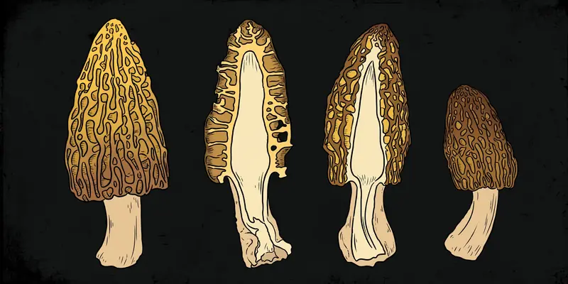 Delicious Morel (Morchella deliciosa) specimen illustration
