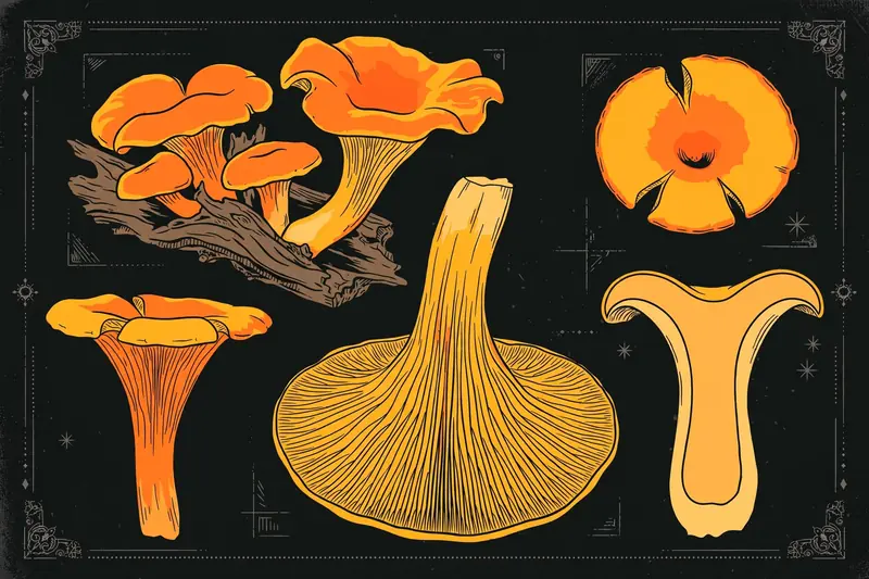 Jack-o'-lantern mushroom (Omphalotus olearius) specimen illustration