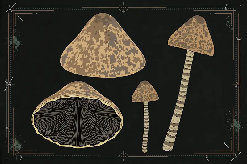 Banded Mottlegill (Panaeolus cinctulus) specimen illustration