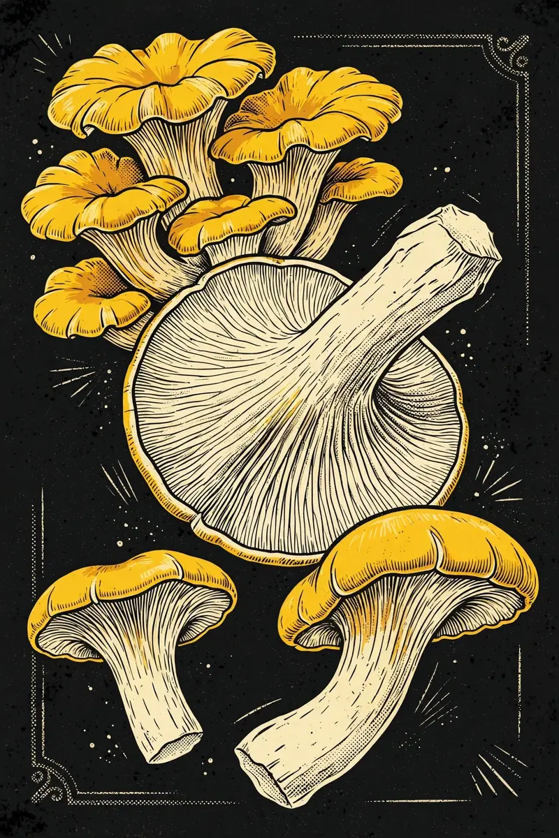 Golden Oyster Mushroom (Pleurotus citrinopileatus) specimen illustration