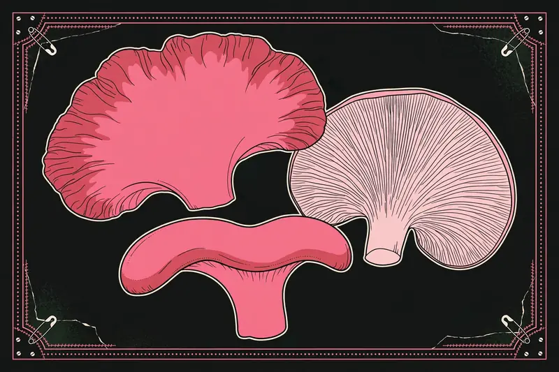 Pink Oyster Mushroom (Pleurotus djamor) specimen illustration