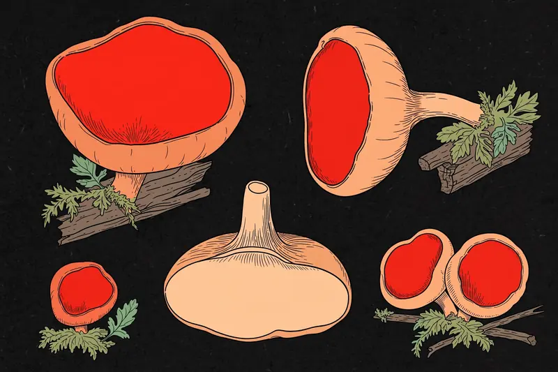 Scarlet Elf Cup (Sarcoscypha coccinea) specimen illustration