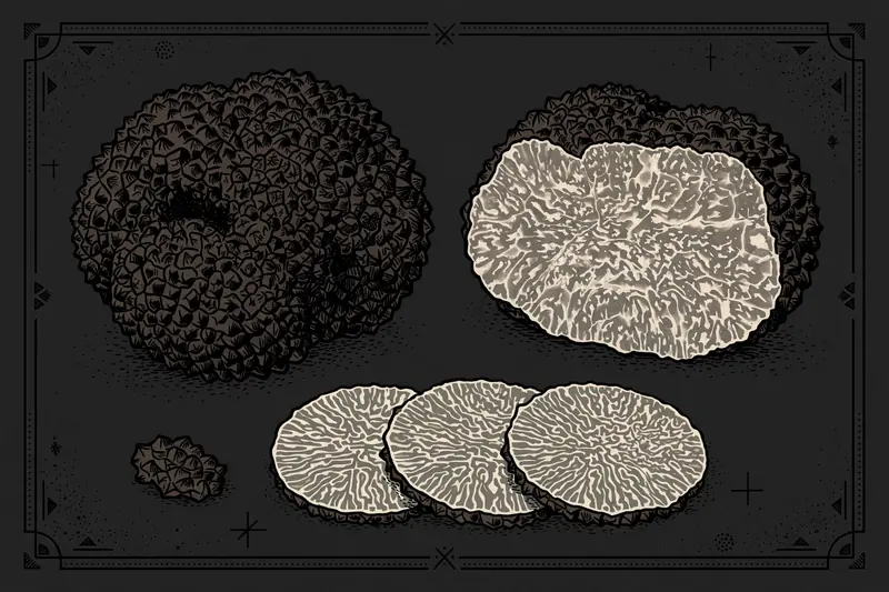 Black Truffle (Tuber melanosporum) specimen illustration