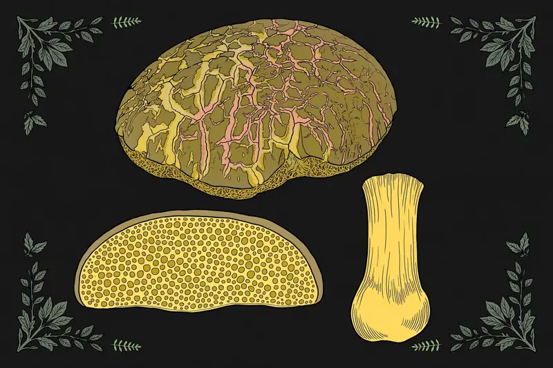 Red Cracked Bolete (Xerocomellus chrysenteron) specimen illustration